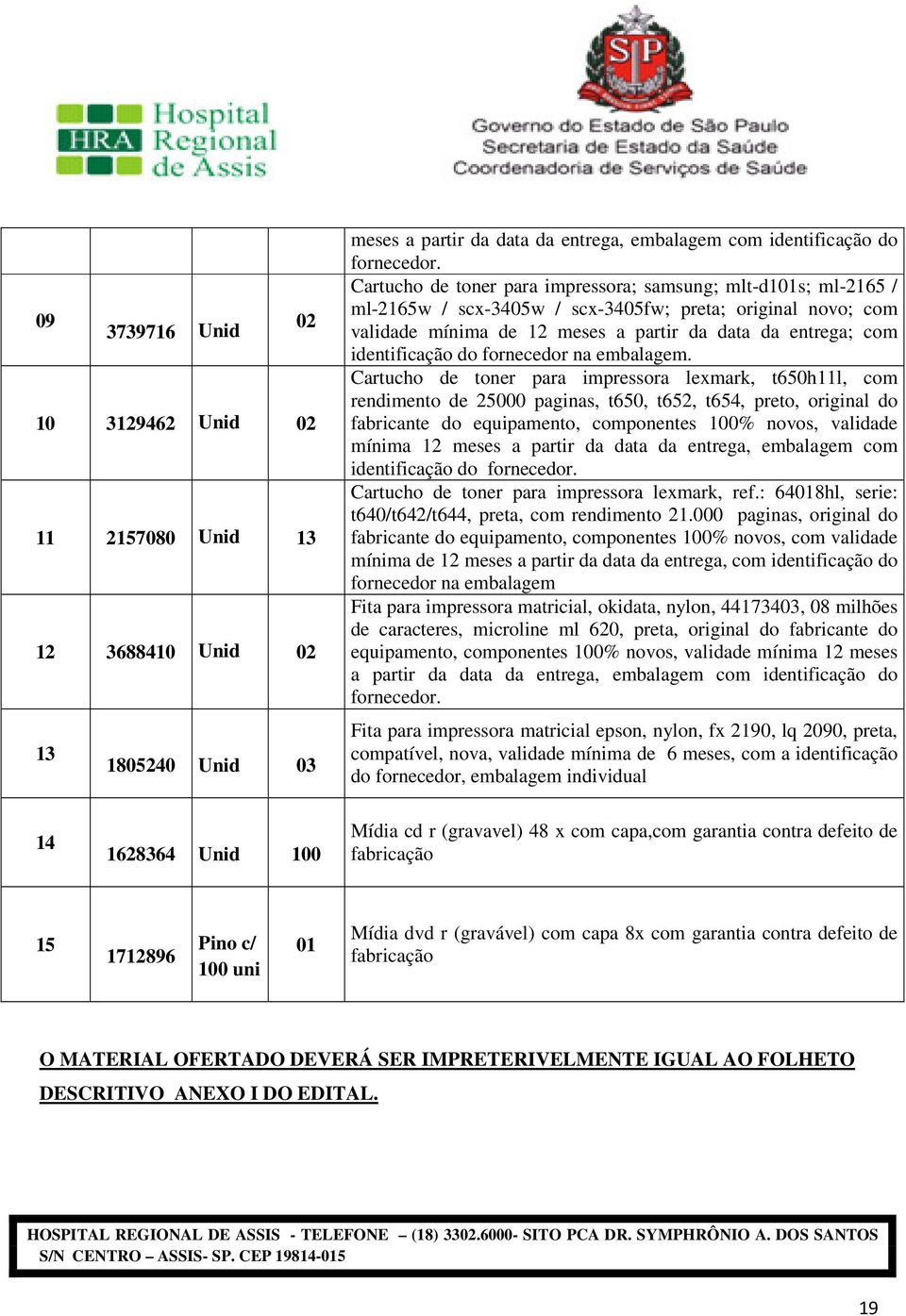 identificação do fornecedor na embalagem.