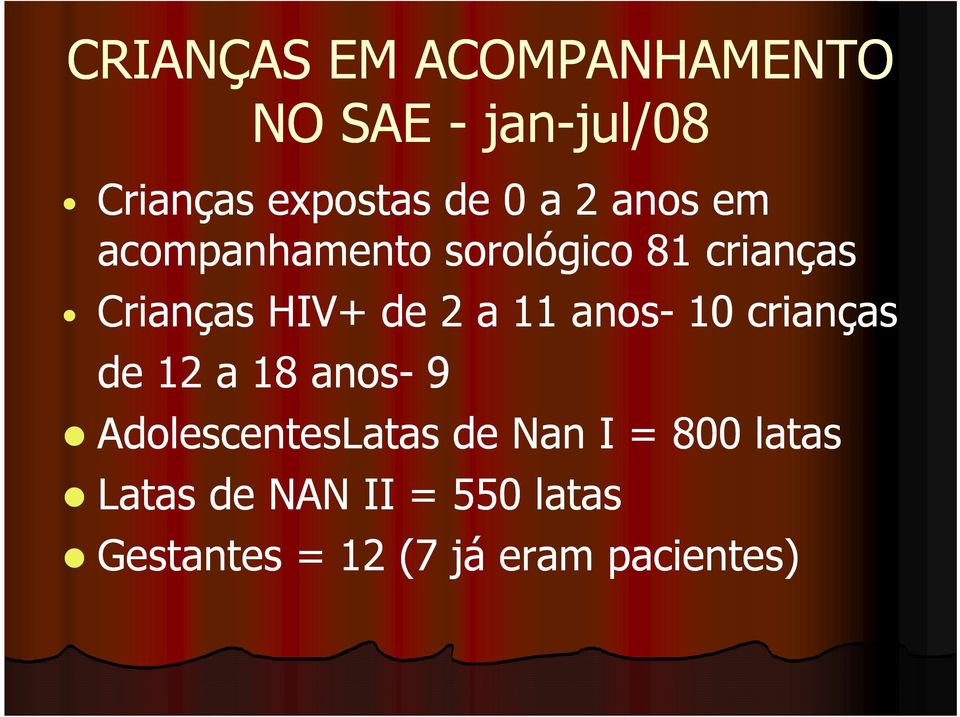 2 a 11 anos- 10 crianças de 12 a 18 anos- 9 AdolescentesLatas de Nan I =