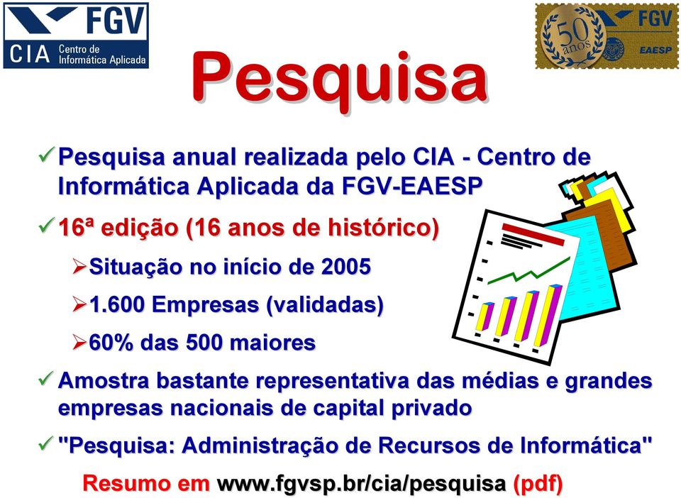 600 Empresas (validadas) 60% das 500 maiores Amostra bastante representativa das médias m e