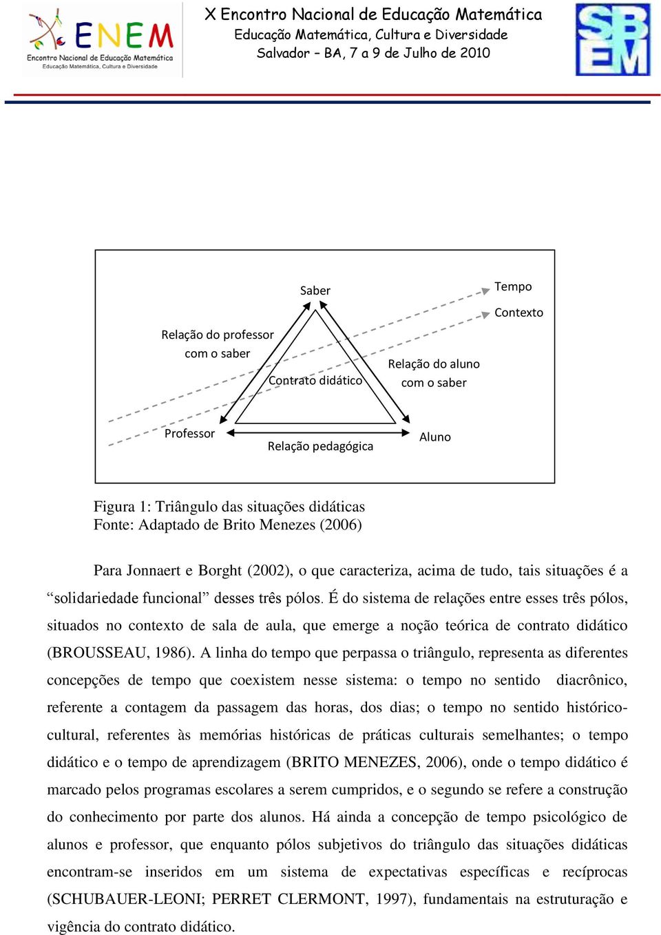 É do sistema de relações entre esses três pólos, situados no contexto de sala de aula, que emerge a noção teórica de contrato didático (BROUSSEAU, 1986).
