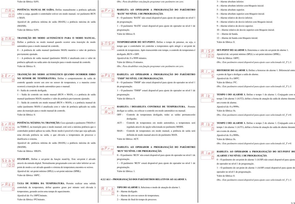 0 A potência de saída manual (parâmetro MAN) mantém o valor de potência previamente ajustado.