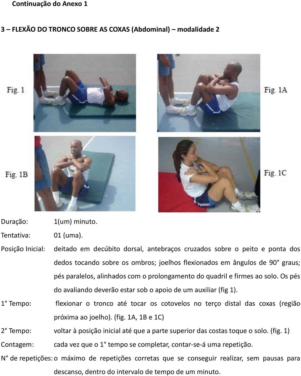 prolongamento do quadril e firmes ao solo. Os pés do avaliando deverão estar sob o apoio de um auxiliar (fig 1).