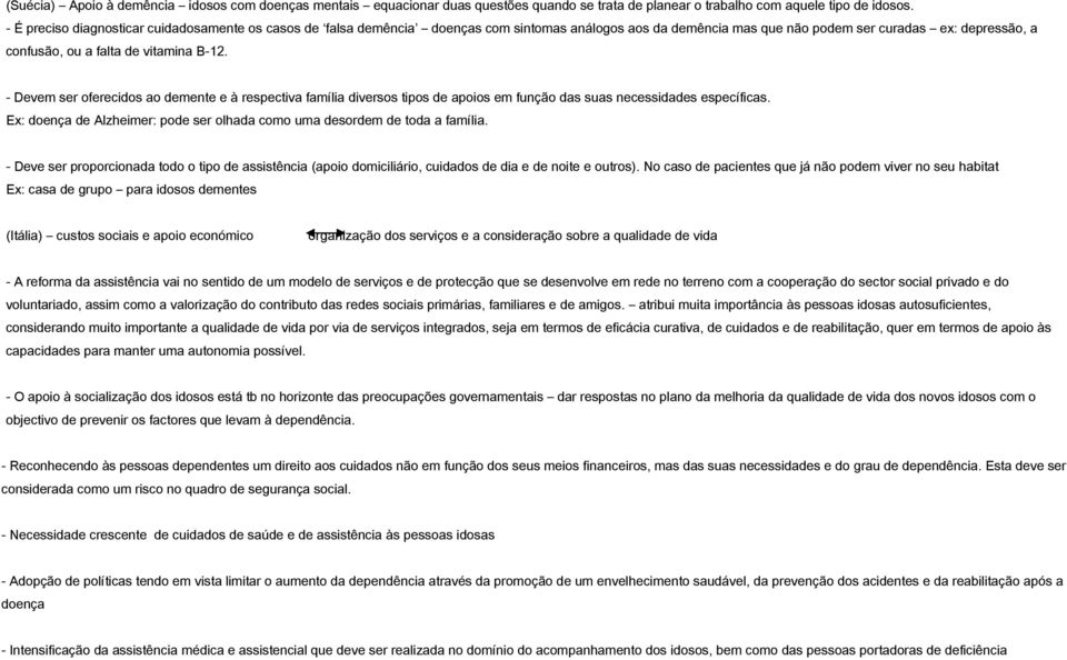 - Devem ser oferecidos ao demente e à respectiva família diversos tipos de apoios em função das suas necessidades específicas.