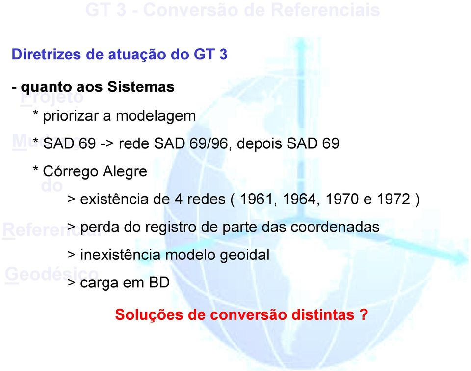 existência de 4 redes ( 1961, 1964, 1970 e 1972 ) > perda registro de parte das