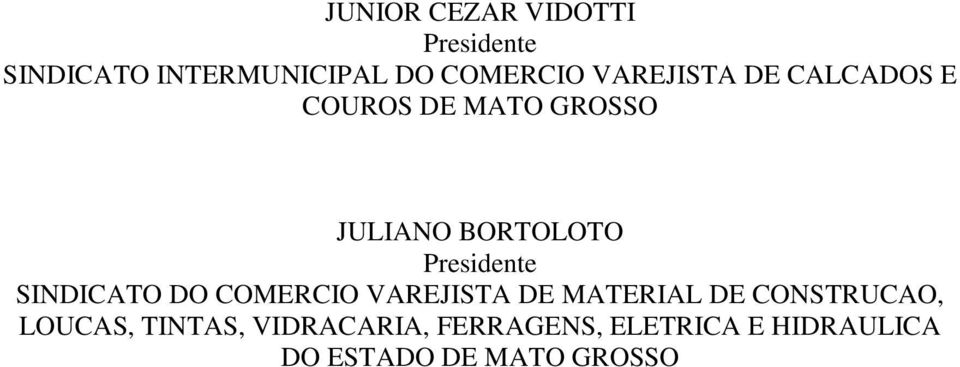 Presidente SINDICATO DO COMERCIO VAREJISTA DE MATERIAL DE CONSTRUCAO,