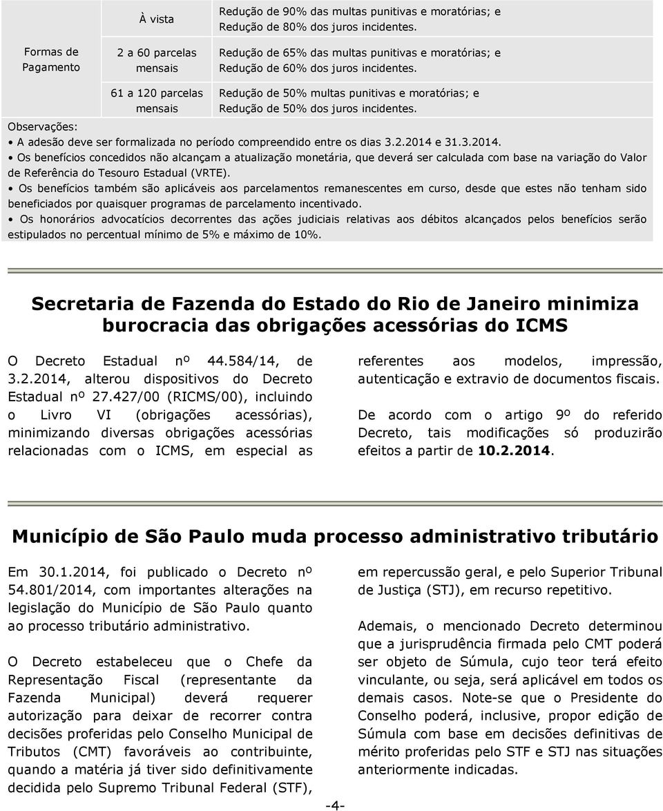 Observações: A adesão deve ser formalizada no período compreendido entre os dias 3.2.2014 