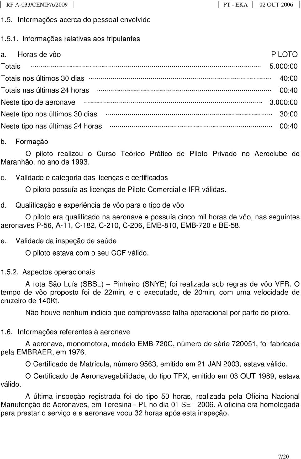 Formação O piloto realizou o Curso Teórico Prático de Piloto Privado no Aeroclube do Maranhão, no ano de 1993. c.