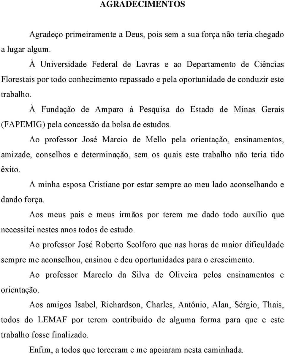 À Fundação de Amparo à Pesquisa do Estado de Minas Gerais (FAPEMIG) pela concessão da bolsa de estudos.