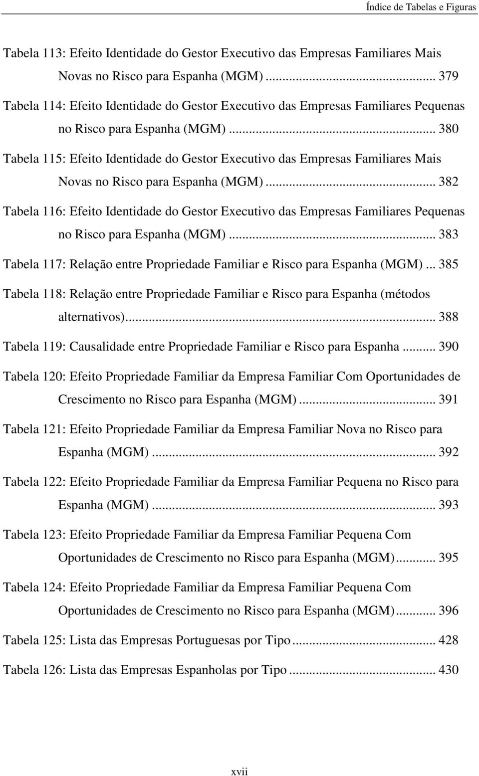 .. 380 Tabela 115: Efeito Identidade do Gestor Executivo das Empresas Familiares Mais Novas no Risco para Espanha (MGM).