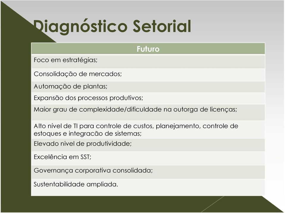 nível de TI para controle de custos, planejamento, controle de estoques e integracão de sistemas;