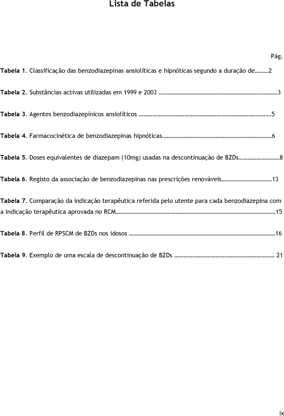 Doses equivalentes de diazepam (10mg) usadas na descontinuação de BZDs 8 Tabela 6. Registo da associação de benzodiazepinas nas prescrições renováveis 13 Tabela 7.