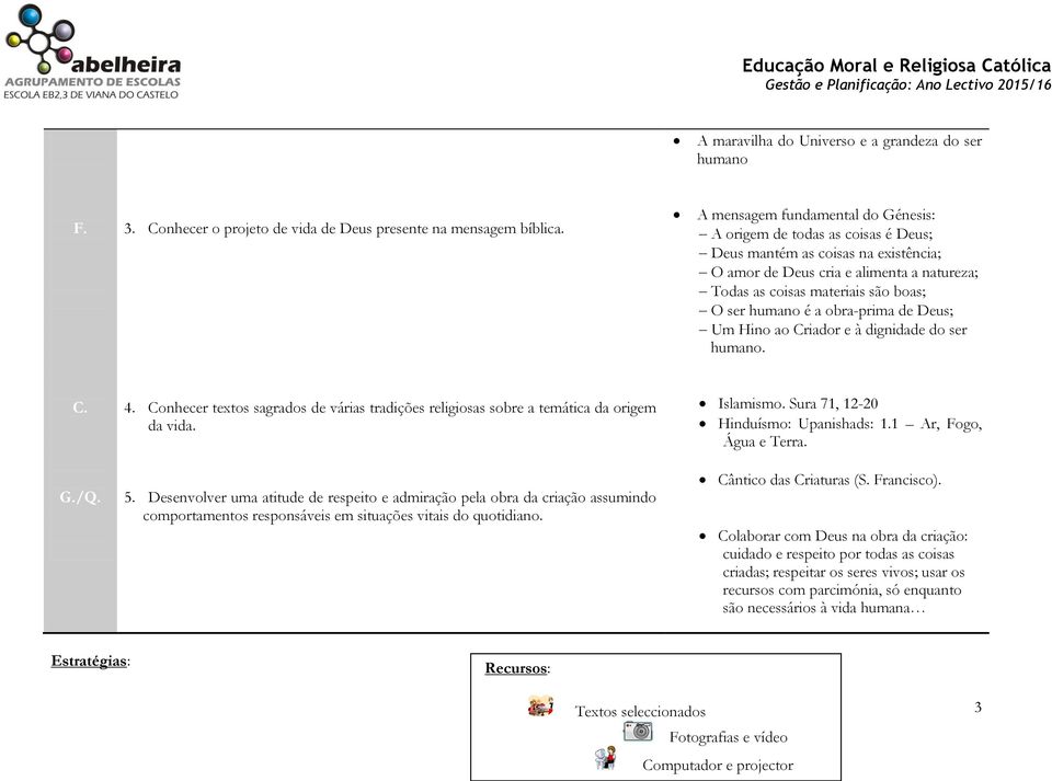 é a obra-prima de Deus; Um Hino ao Criador e à dignidade do ser humano. C. 4. Conhecer textos sagrados de várias tradições religiosas sobre a temática da origem da vida. Islamismo.