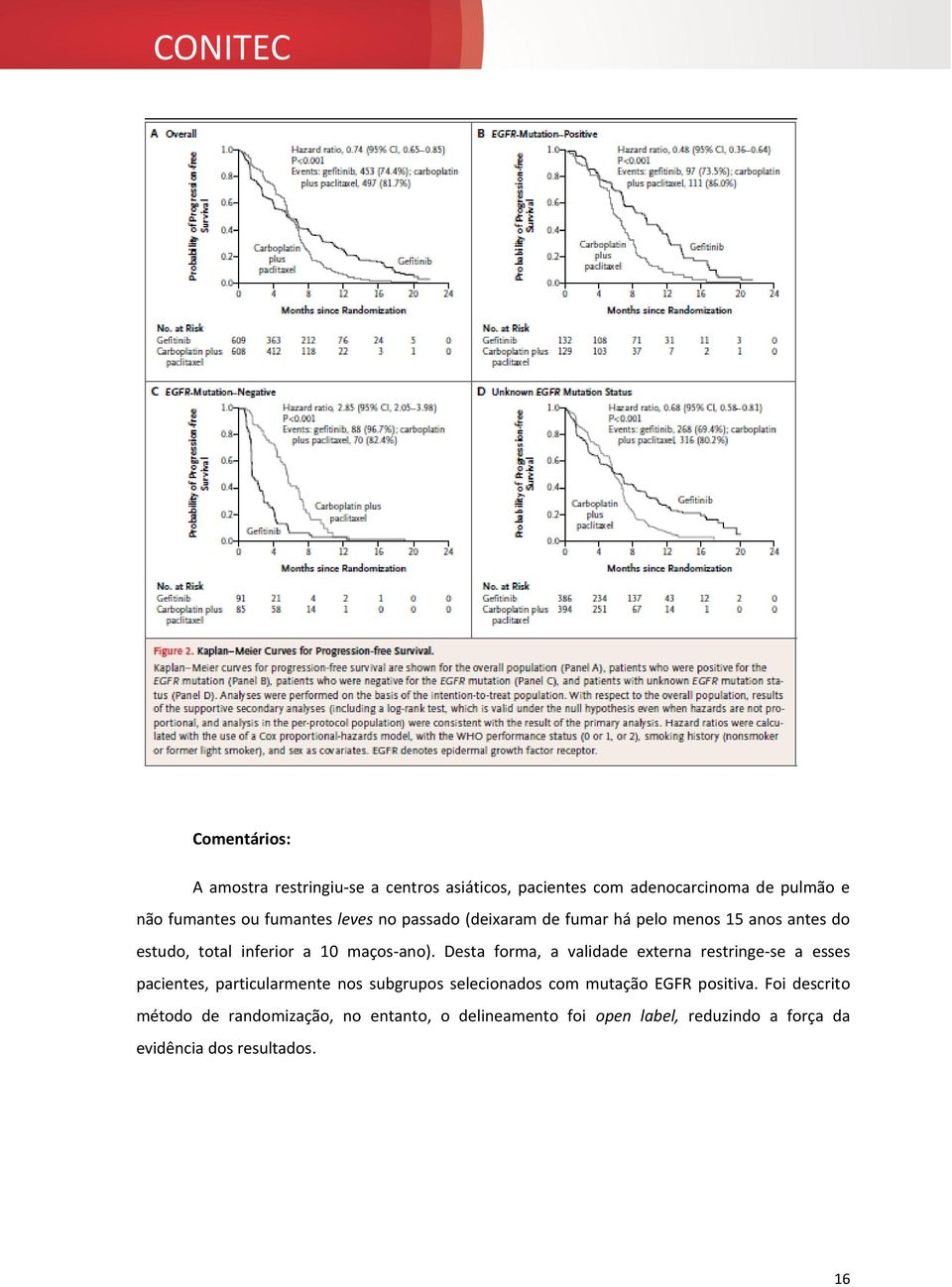 Desta forma, a validade externa restringe-se a esses pacientes, particularmente nos subgrupos selecionados com mutação EGFR