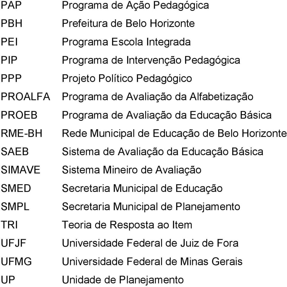 Rede Municipal de Educação de Belo Horizonte Sistema de Avaliação da Educação Básica Sistema Mineiro de Avaliação Secretaria Municipal de Educação