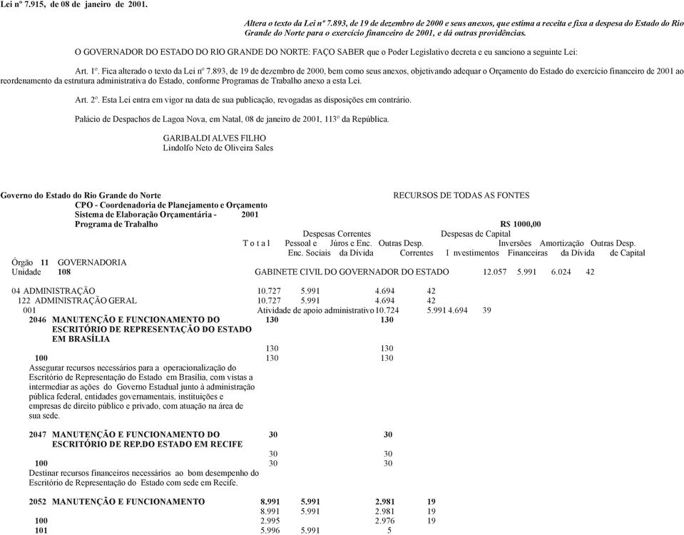 O GOVERNADOR DO ESTADO DO RIO GRANDE DO NORTE: FAÇO SABER que o Poder Legislativo decreta e eu sanciono a seguinte Lei: Art. 1º. Fica alterado o texto da Lei nº 7.