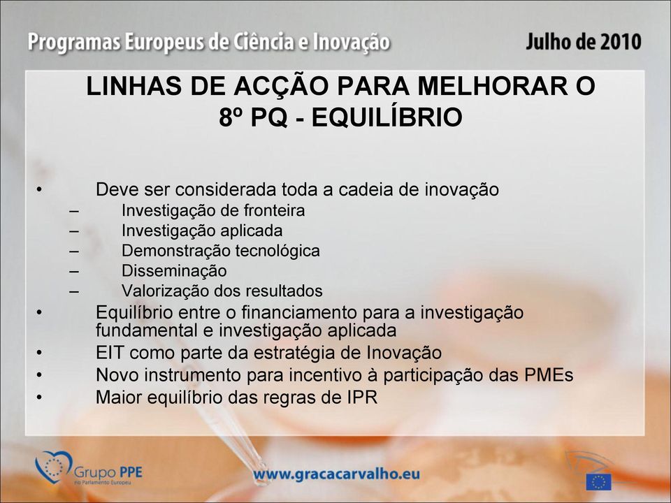 resultados Equilíbrio entre o financiamento para a investigação fundamental e investigação aplicada EIT