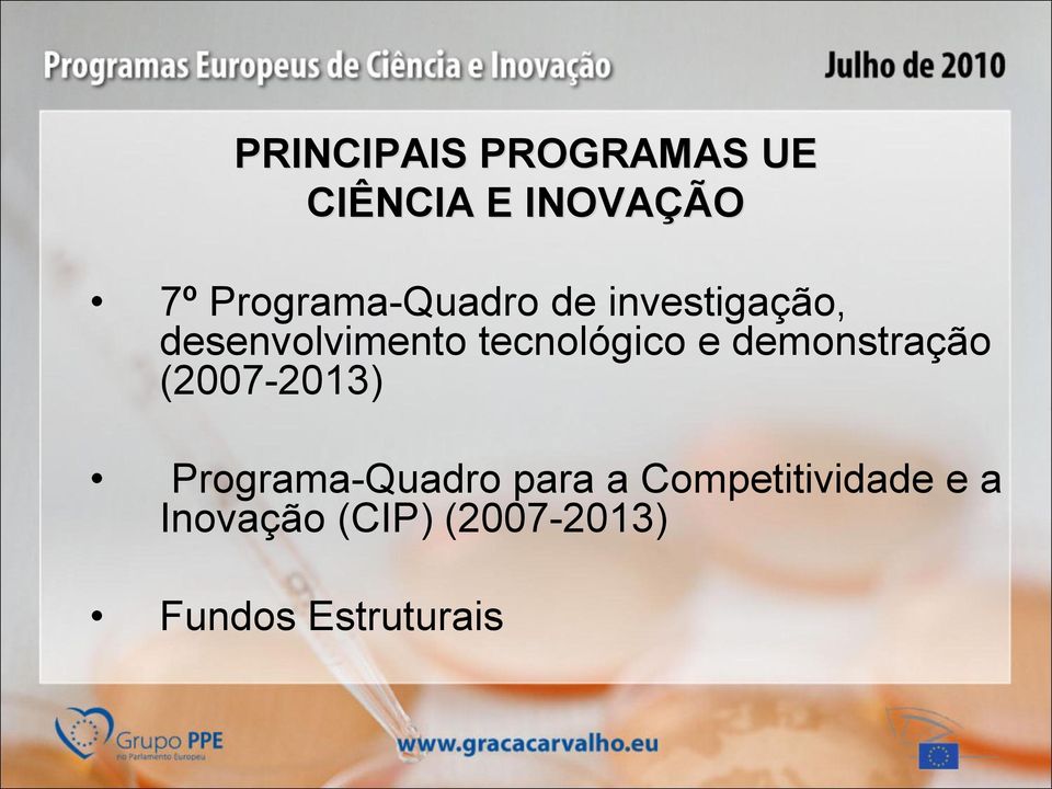 tecnológico e demonstração (2007-2013) Programa-Quadro