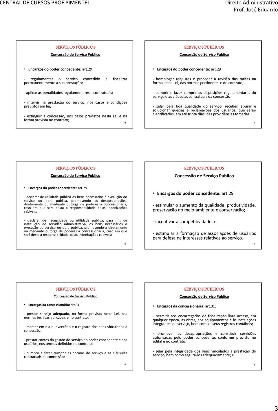 previstos em lei; - extinguir a concessão, nos casos previstos nesta Lei e na forma prevista no contrato; 13 - homologar reajustes e proceder à revisão das tarifas na forma desta Lei, das normas