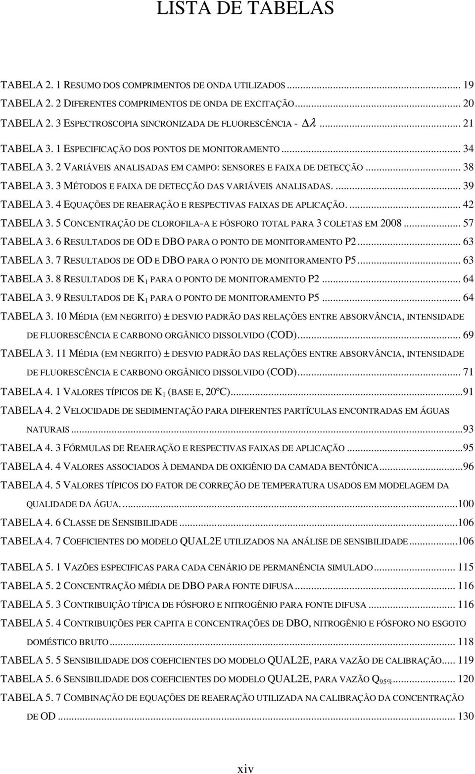 .. 38 TABELA 3. 3 MÉTODOS E FAIXA DE DETECÇÃO DAS VARIÁVEIS ANALISADAS.... 39 TABELA 3. 4 EQUAÇÕES DE REAERAÇÃO E RESPECTIVAS FAIXAS DE APLICAÇÃO.... 42 TABELA 3.