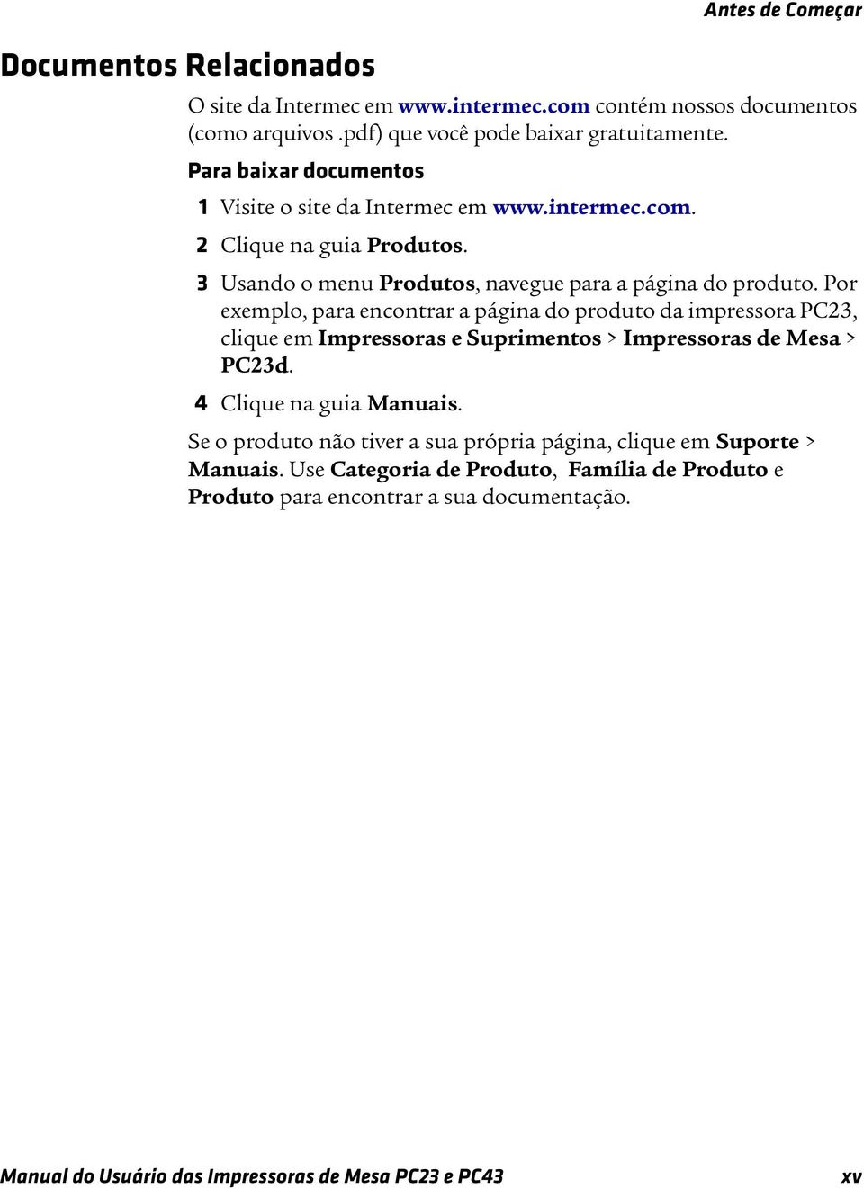 Por exemplo, para encontrar a página do produto da impressora PC23, clique em Impressoras e Suprimentos > Impressoras de Mesa > PC23d. 4 Clique na guia Manuais.