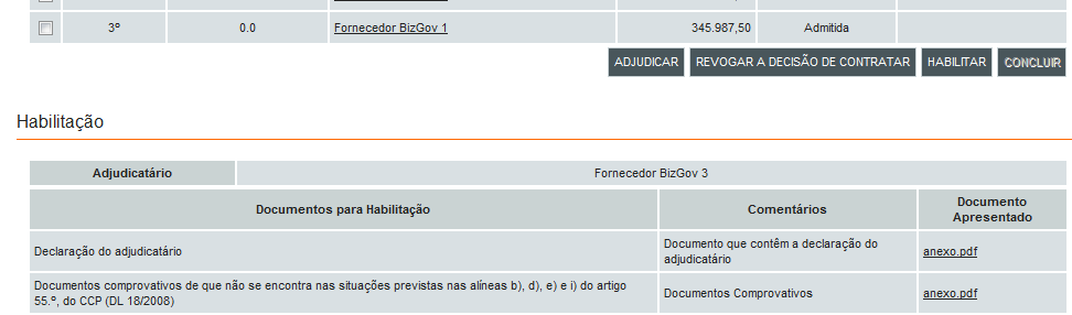 Adjudicação e Habilitação Entidade Adjudicante Habilitação verificação dos documentos de habilitação A