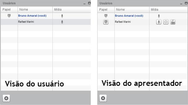 9) Controle de usuários A janela de controle de usuários é distinta para usuários e apresentadores.