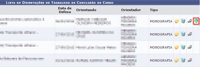 6- Cadastrar orientações de trabalho de fim de curso: Escolha o arquivo e clique em Enviar.