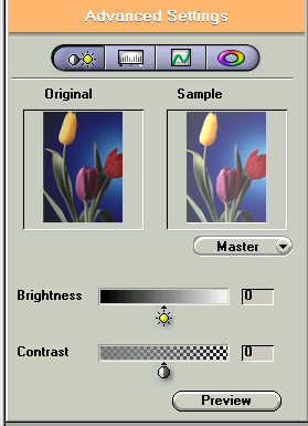 O separador Aperfeiçoamento O separador Aperfeiçoamento contém controlos de processamento prévio que pode aplicar à imagem antes de efectuar a sua digitalização final.