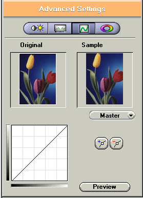 utilize o triângulo cinzento para definir o contraste de uma imagem sem grande precisão. 15 NOTA: Pode definir os níveis de cada canal se digitalizar em RGB.