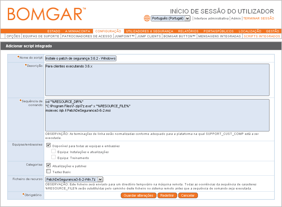 Scripts integrados Crie scripts personalizados a utilizar em sessões do shell de comando. Crie categorias através das quais poderá organizar os seus scripts.