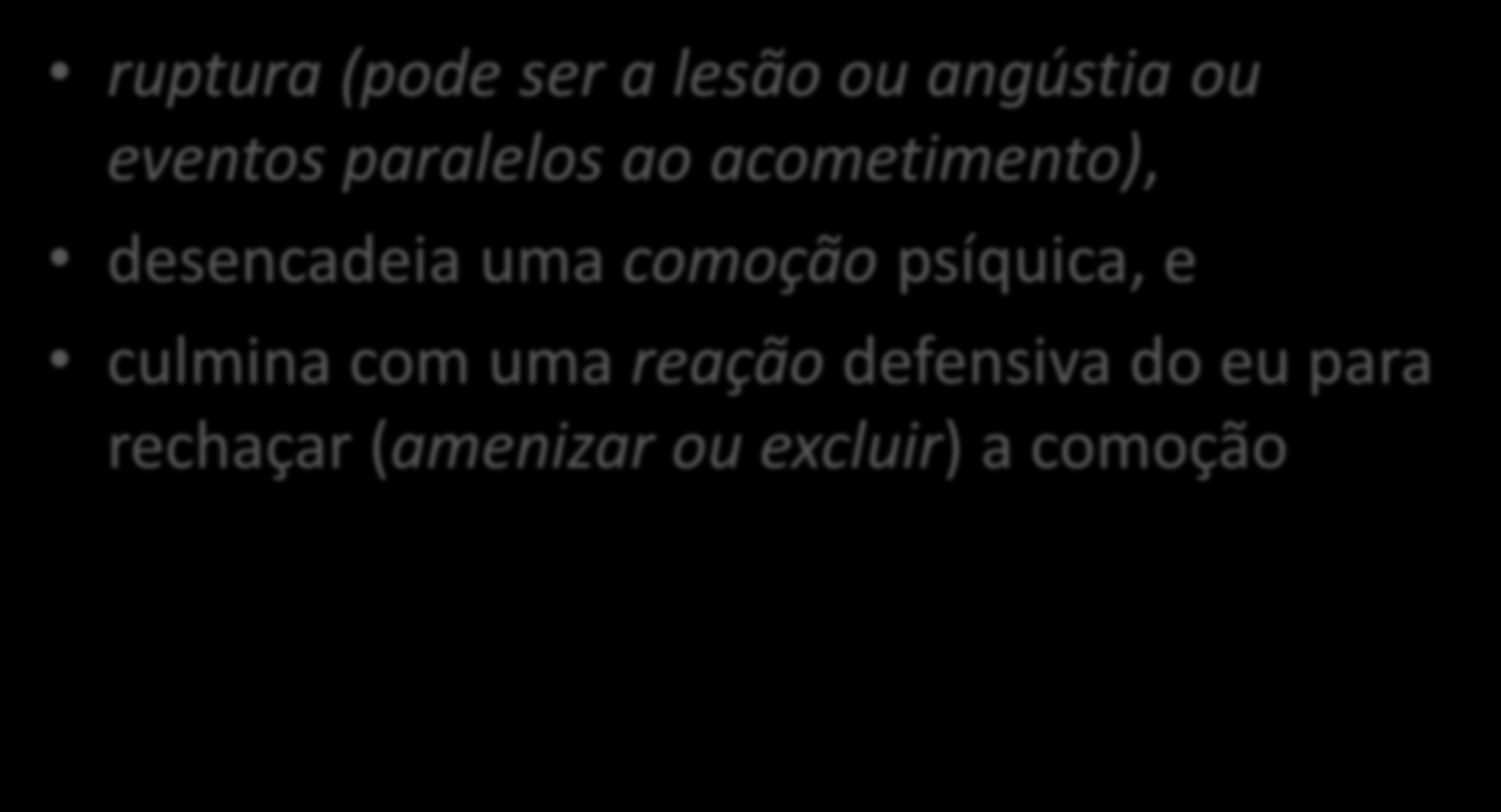 3 Fases ruptura (pode ser a lesão ou angústia ou eventos paralelos ao acometimento), desencadeia uma