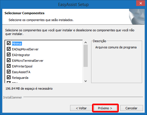 Na janela de Selecionar Componentes, selecione os componentes da qual deseja instalar no desktop.