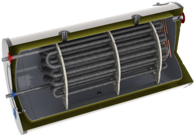 Elevado RENDIMENTO - Este sistema inovador, equipado com um longo permutador de 36 metros em aço inox Aisi 316L, obtém um rendimento de produção de água quente sanitária 30% superior ao do sistema