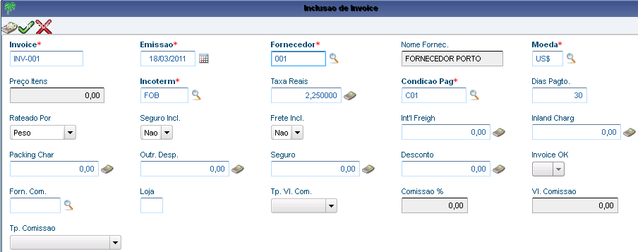 Pag. 6 Manutenção de Desembaraço Figura 2 5. Selecione a pasta Transporte e confira os dados de frete e seguro. 6. Na pasta DI informe os seguintes dados: Manutenção de Desembaraço Figura 3 7.