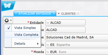 Ficha de Clientes O acesso à lista de clientes é dado pela opção de menu: Vendas> Clientes. Para criar um novo Cliente (Entidade) selecione a opção Criar novo registo, na barra de tarefas da lista.