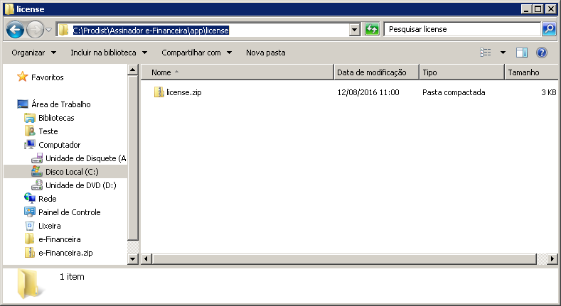 6 INSTALAÇÃO DA LICENÇA IMPORTANTE: Por padrão, o Assinador Prodist e-financeira vem com uma licença de demonstração instalada.