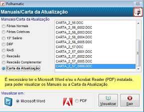 Menu Utilitários / Configuração do Sistema Menu Utilitários / Manuais / Carta de