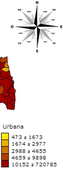 Figura 1. Localização dos Municípios de Paraibanos onde foram realizadas as coletas das amostras, com indicação da população residente total. Fonte: IBGE, Censo Demográfico 2010.