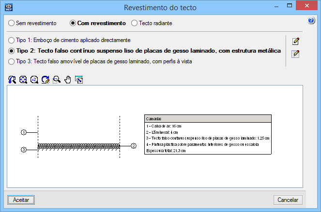 38 Prima sobre um compartimento. Fig. 3.33 Neste comando, é possível definir se o tecto do compartimento possui ou não revestimento ou tecto radiante.