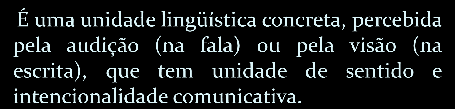 Texto É uma unidade lingüística concreta, percebida pela audição (na fala) ou