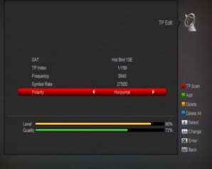 para mudar "Off / DiSEqC 1.2 / USALS" funções. 22K Você pode usar [Volume Up / Volume Down] para mudar "on / off".