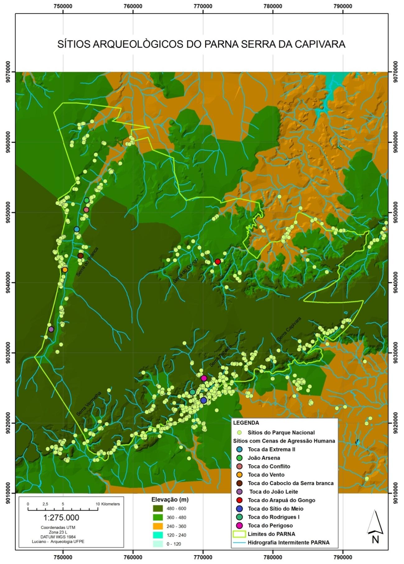 Figura 3: Mapa de distribuição das áreas com concentrações de Sítios Arqueológicos do Parque