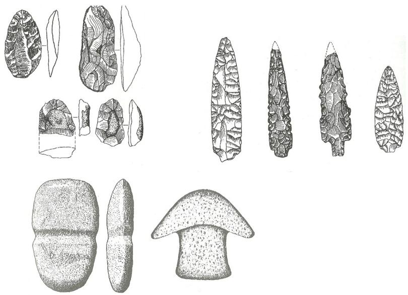 44 Figura 8: Raspadores, pontas e machados de sítios Pré-Históricos do Nordeste. Fonte: Martin, 2005.