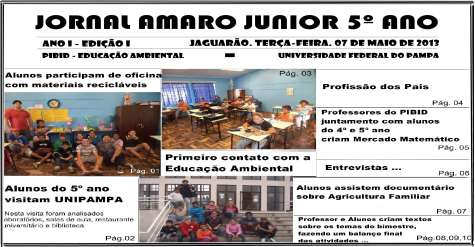 Fonte: Jornal Amaro Junior 5º Ano, 1. Ed Jaguarão RS, 2013. 3.