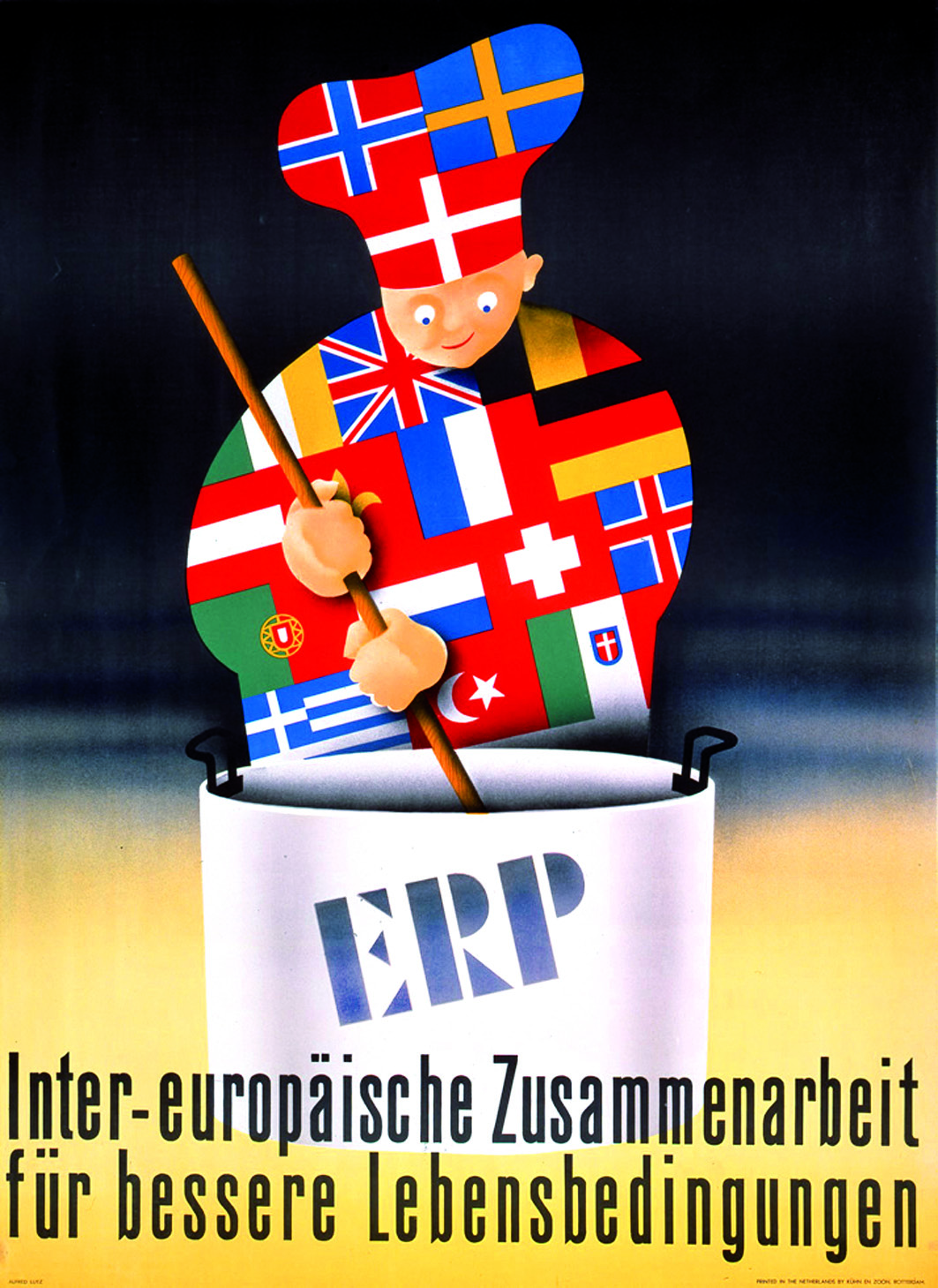 Documento 4 Concurso promovido pelo Plano Marshall, com o tema Cooperação Intereuropeia cartaz alemão (1950) Tradução: ERP [Programa de Recuperação Europeia Plano Marshall] Cooperação intereuropeia