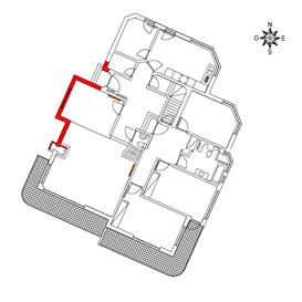 Figura 5.35 - Fotografia da zona exterior da sala de estar, e respectiva localização no edifício. Figura 5.36 - Termograma da zona da sala pelo exterior e respectivos pontos de análise. Quadro 5.
