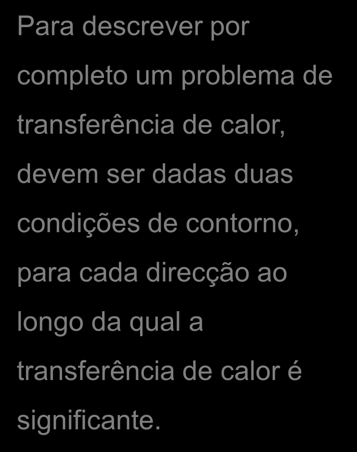 .6 Condições iniciais e condições de fronteira Para descrever por completo um problema de transferência de calor, devem ser dadas