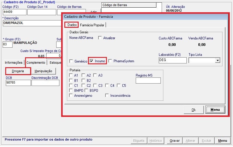 Cadastro de Produto Matéria Prima (pt.