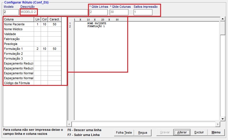 Configurar Rótulo (pt. 2/2) Modelo 2 Qtde. de Linhas: 2; Qtde.