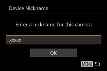 Ao fazer as configurações de Wi-Fi pela primeira vez, uma tela será exibida para que você registre um apelido para a câmera.